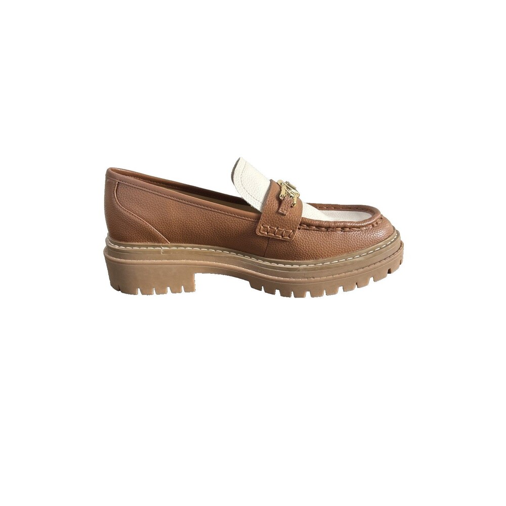 Michael Kors CALLISTA LUG LOAFERS Chunky Flatform Brown & Ivory 2 Tone Sz 7.5 M - Picture 4 of 11